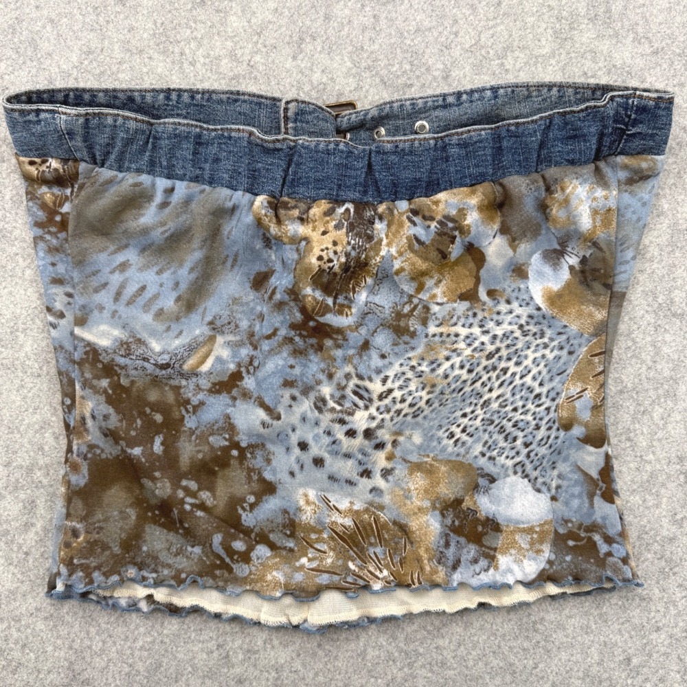 XOXO Jeans Y2K Tube Top Womens Large Blue Animal Print Denim Buckle Vintage - Picture 4 of 8